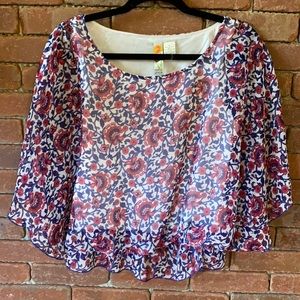 Flowery Butterfly Sleeve Top